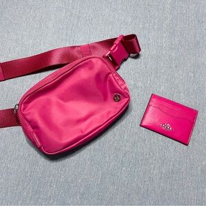 Lululemon Everywhere Belt Bag in Raspberry and Coach Card Wallet